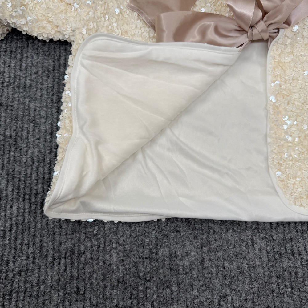 Commense Sequin Skirt Set Women Small White Bow Back Crop Jacket Mini Skirt Glam - Picture 15 of 16